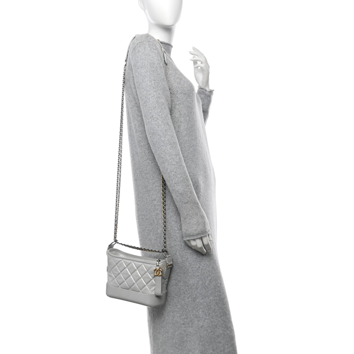 Metallic Aged Calfskin Quilted Small Gabrielle Hobo Light Silver