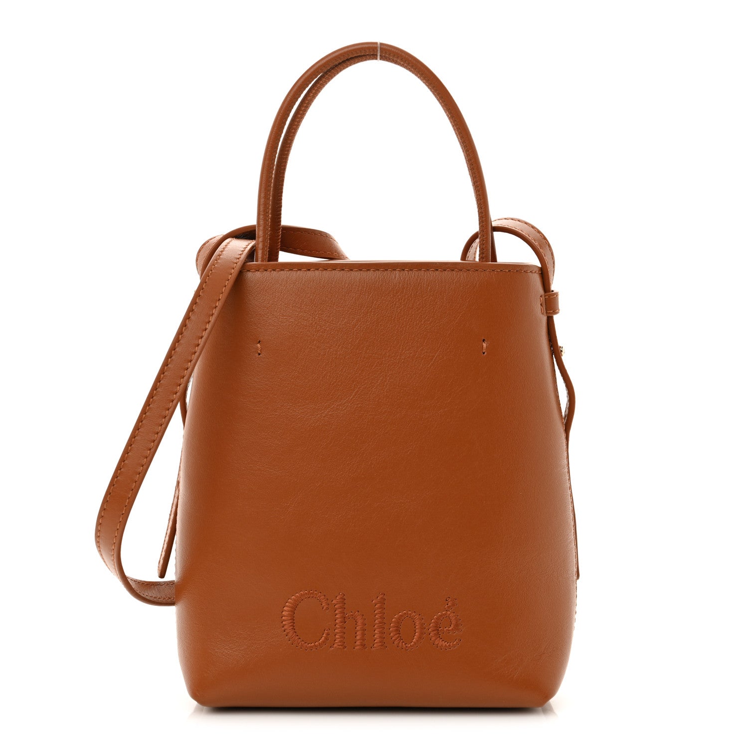 Shiny Calfskin Micro Sense Tote Bag Caramel