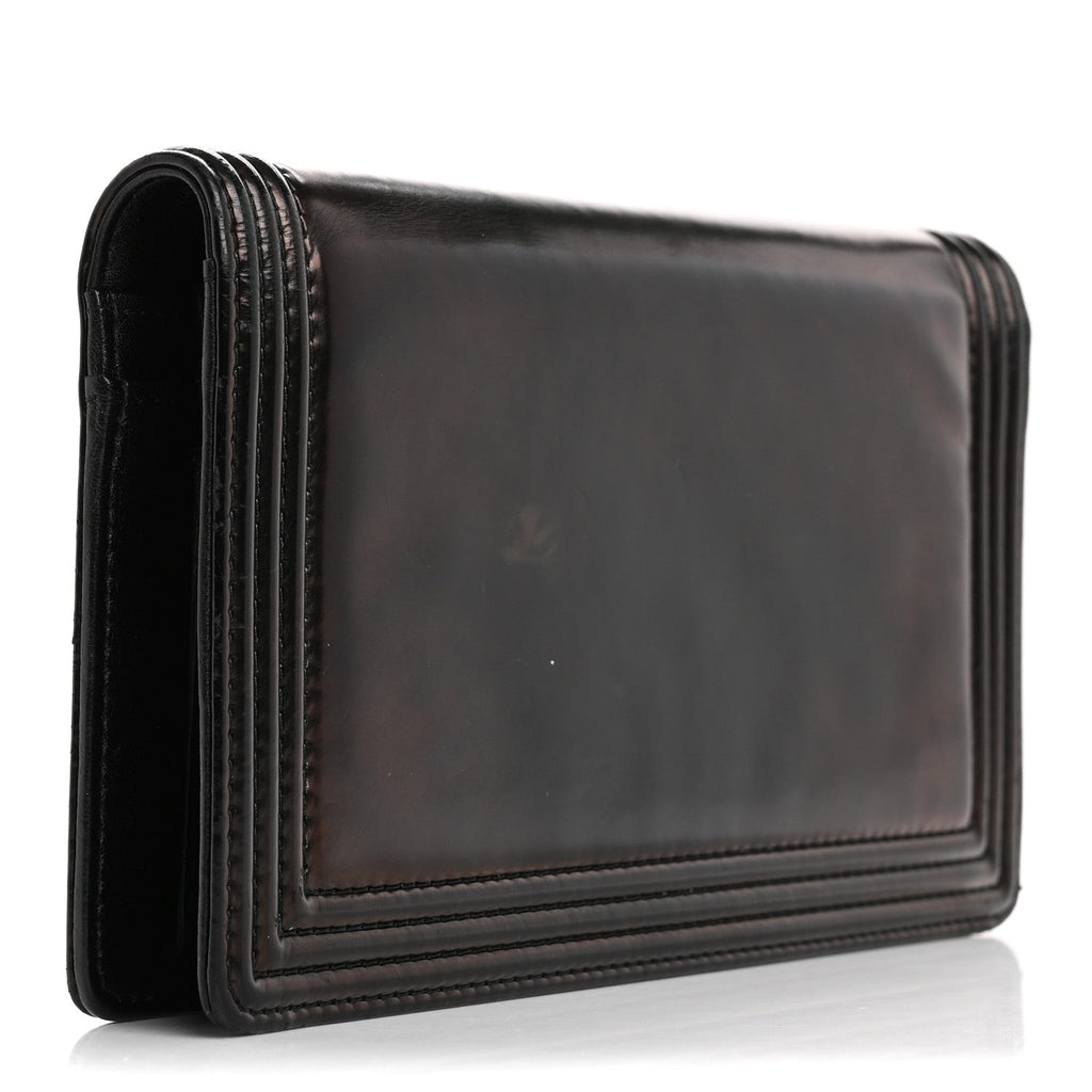 Glazed Calfskin Boy Yen Wallet Black