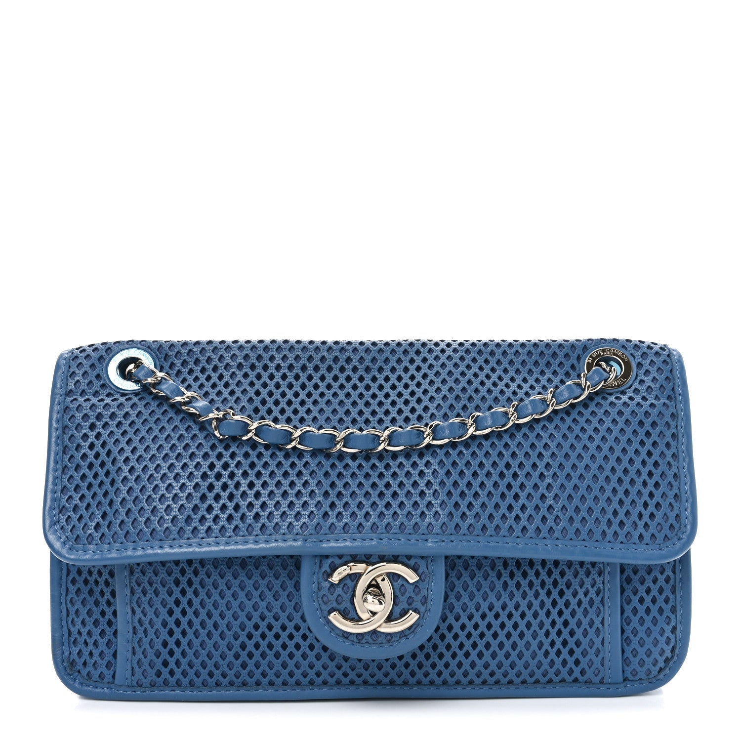 Perforated Calfskin Large Up In The Air Flap Blue