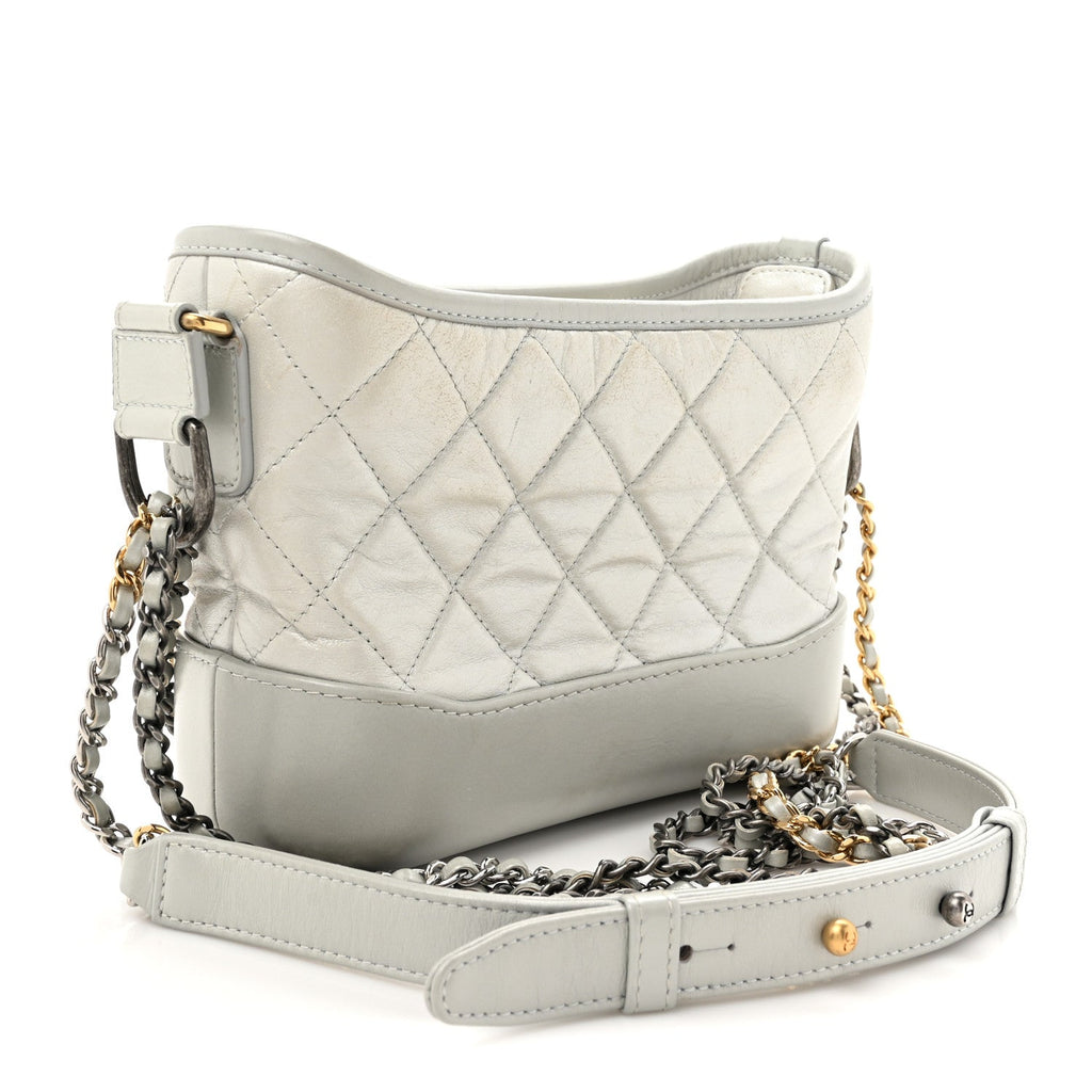 Metallic Aged Calfskin Quilted Small Gabrielle Hobo Silver