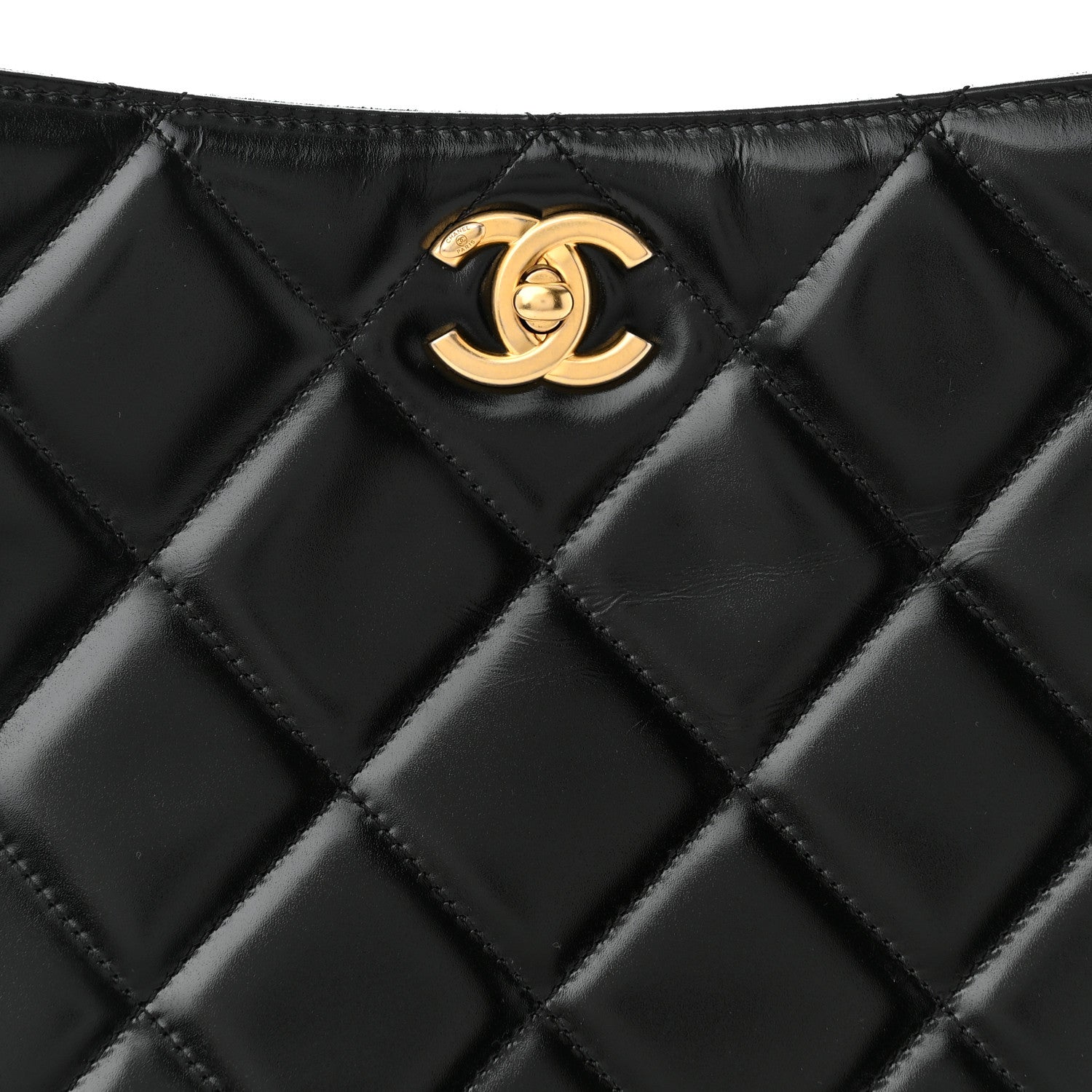 Shiny Calfskin Suede Goatskin Quilted Hobo Black