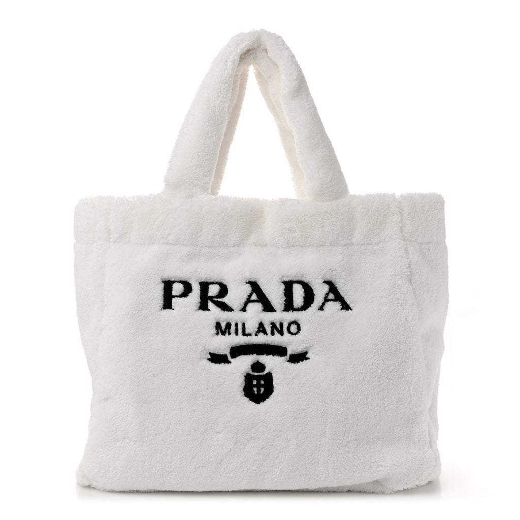Terry Cloth Tote Bag White Black