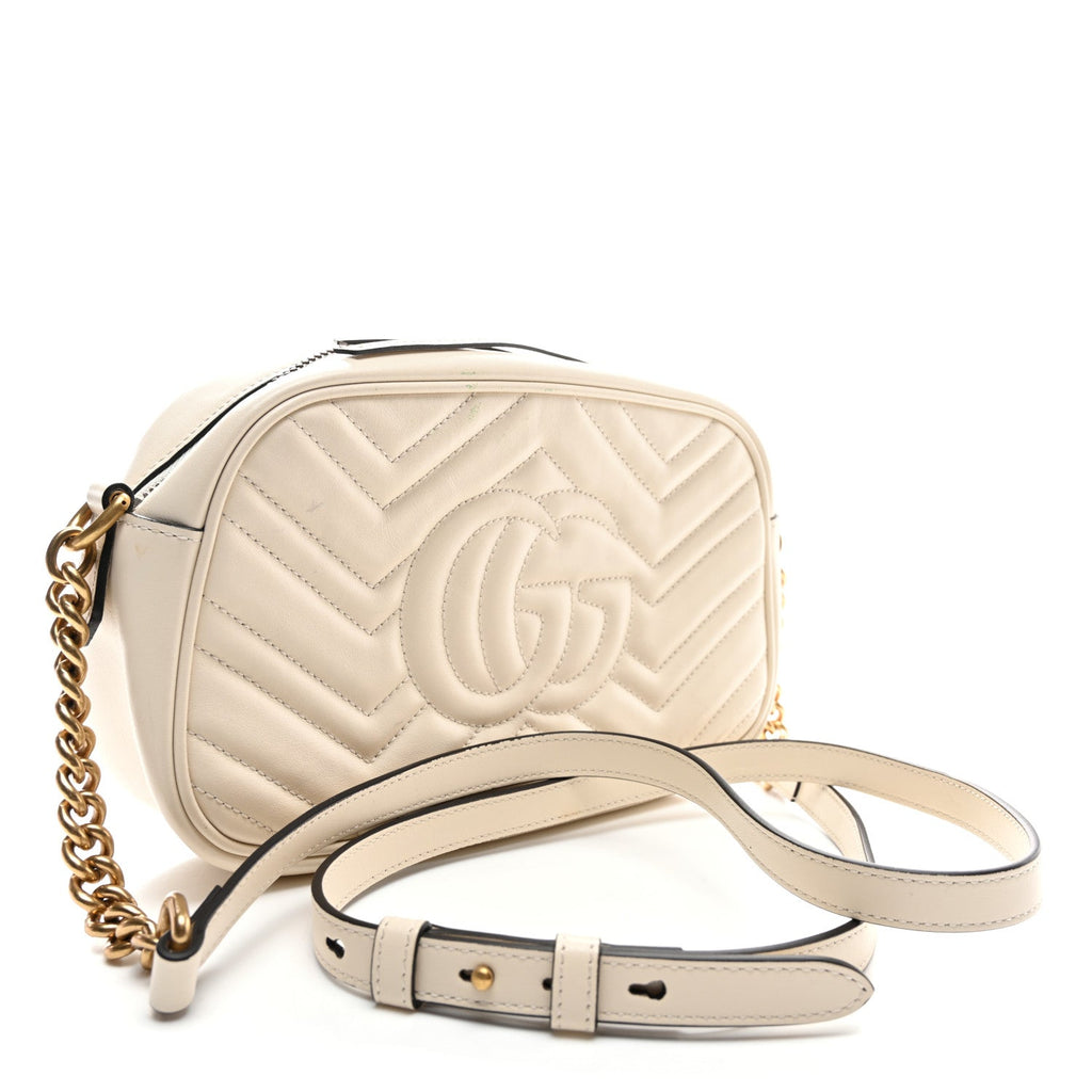 Calfskin Matelasse Small GG Marmont Chain Shoulder Bag White
