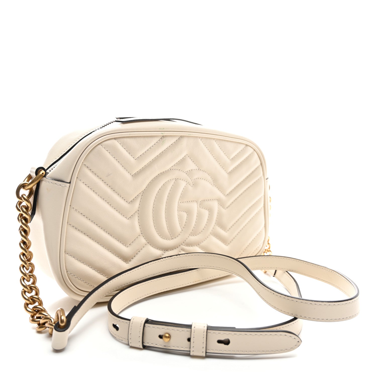 Calfskin Matelasse Small GG Marmont Chain Shoulder Bag White