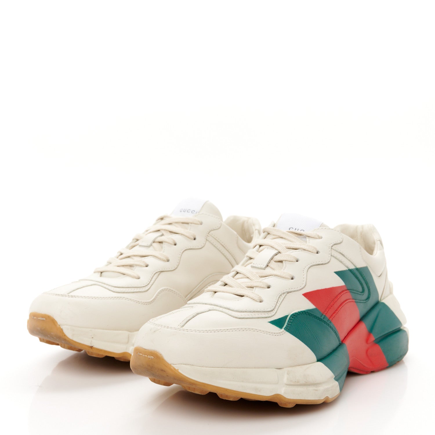 Calfskin Web Printed Mens Rhyton Sneakers 8 Mystic White