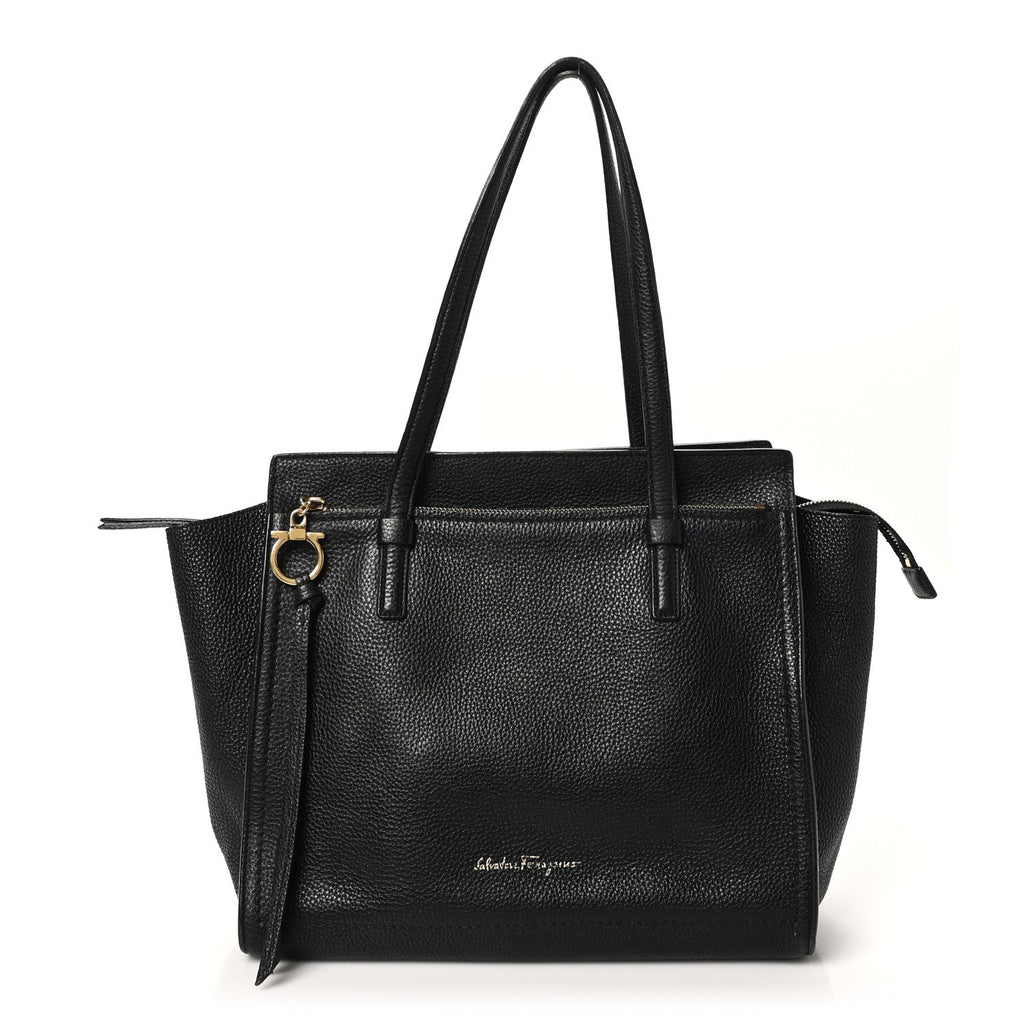Hammered Calfskin Double Handle Large Amy Tote Black