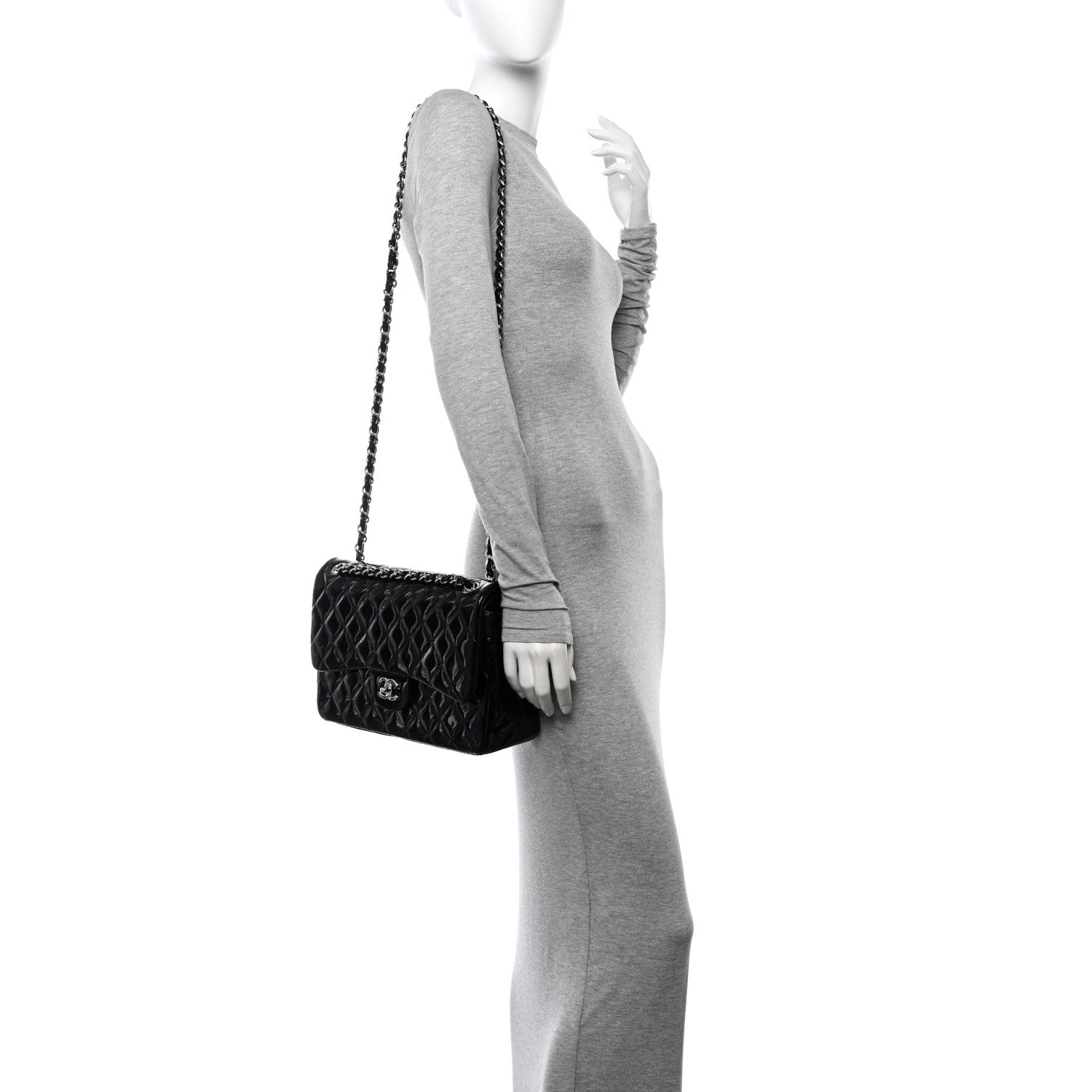 Patent Quilted Jumbo Double Flap Black