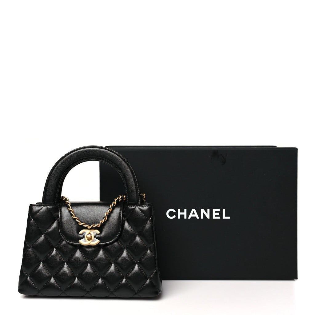 Shiny Aged Calfskin Quilted Nano Kelly Shopper Black