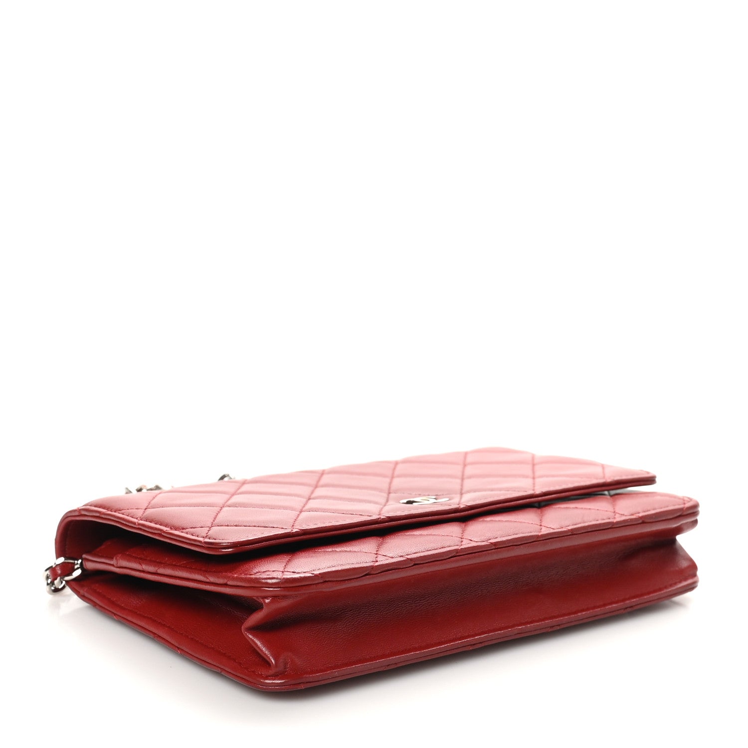 Lambskin Quilted Wallet On Chain WOC Red