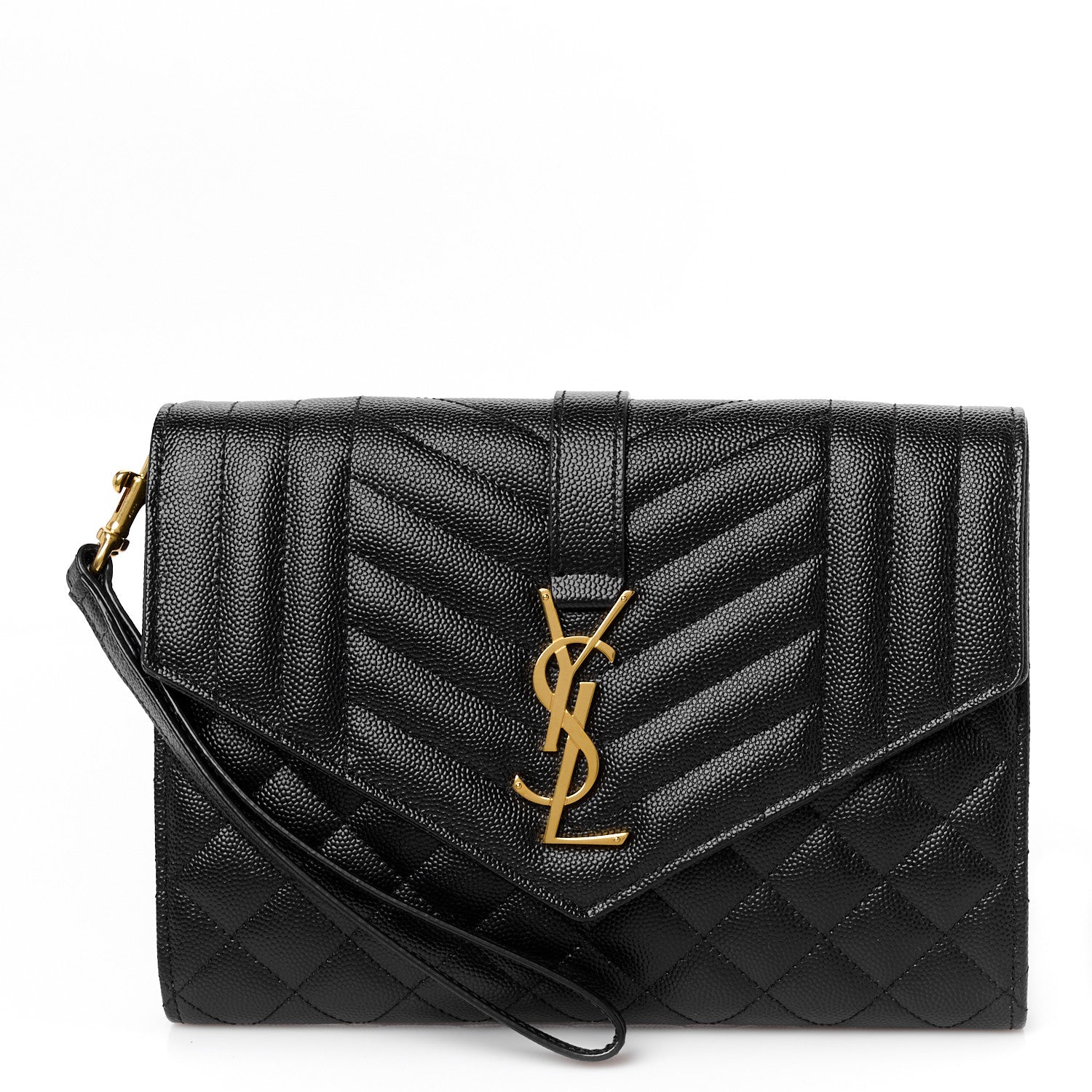 Grain De Poudre Textured Mixed Matelasse Triquilt Monogram Clutch Black