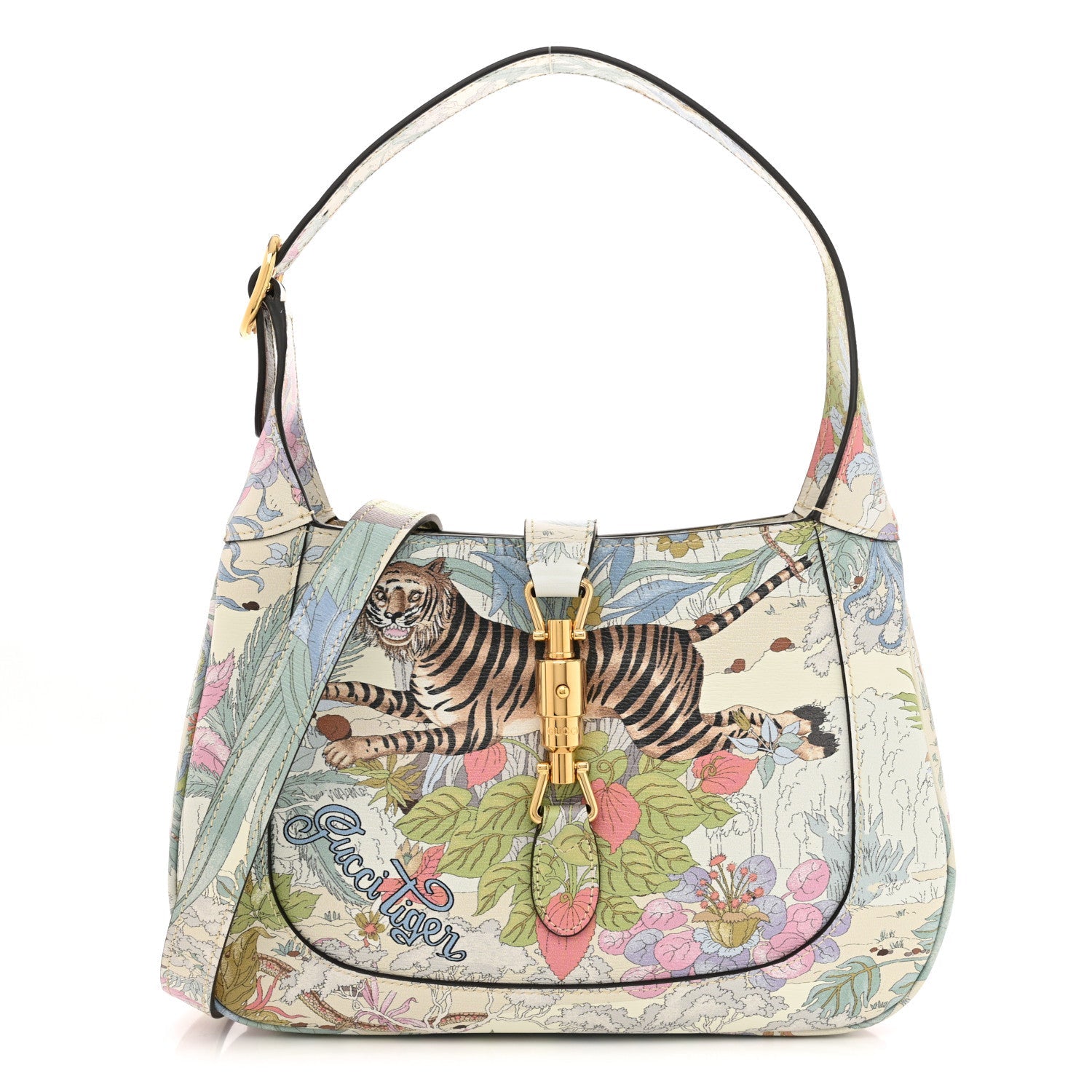 New Shangai Calfskin Tiger Savanah Small Jackie 1961 Hobo Chalky White Multicolor