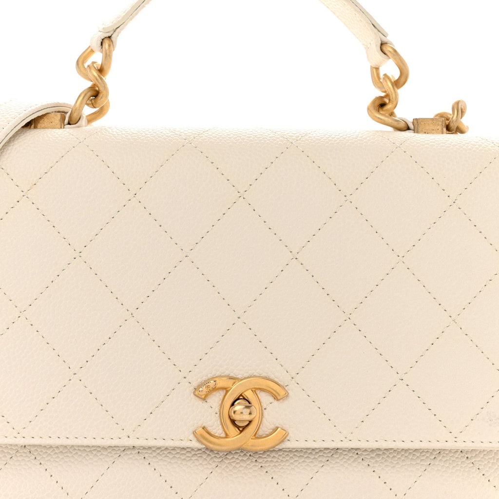Grained Calfskin Small Stitched Flap White