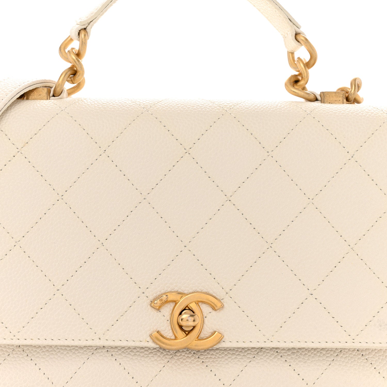 Grained Calfskin Small Stitched Flap White