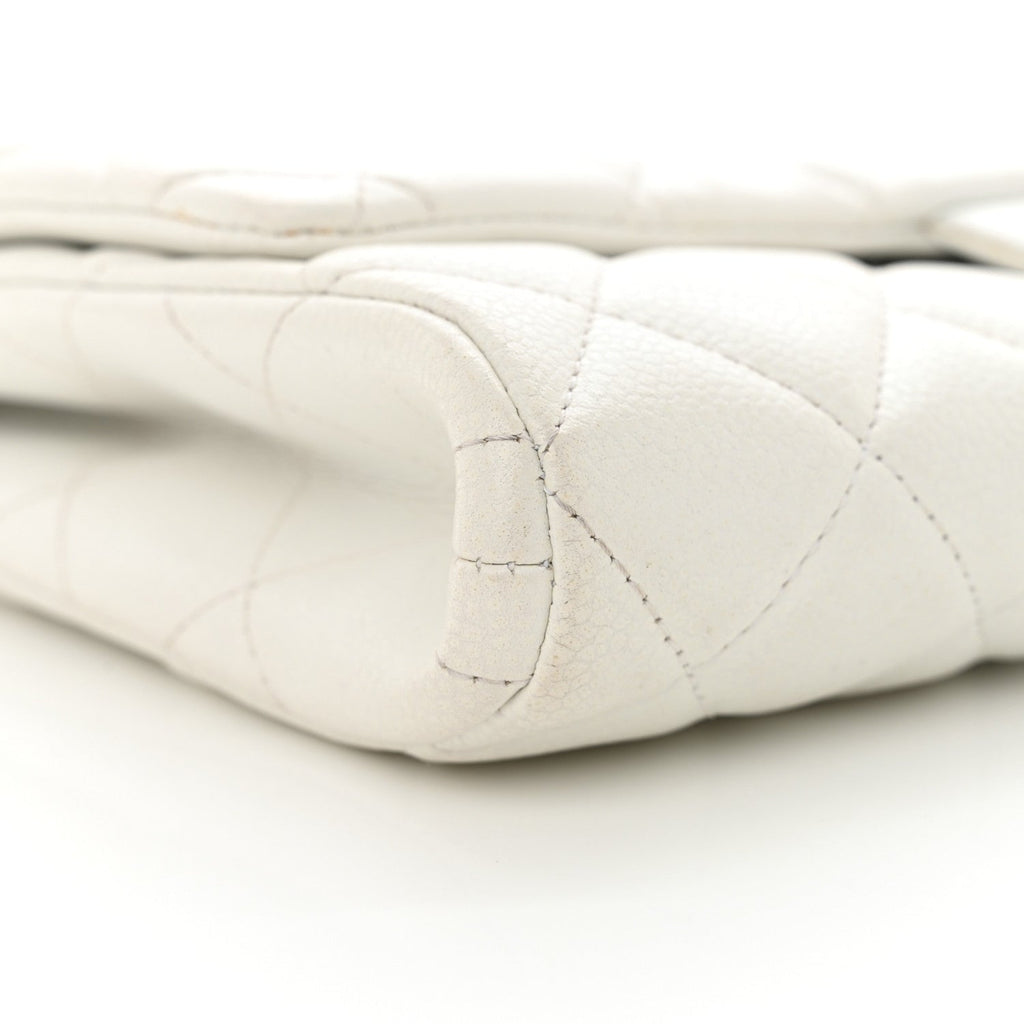 Pearly Caviar Quilted Clutch With Chain Flap Dark White