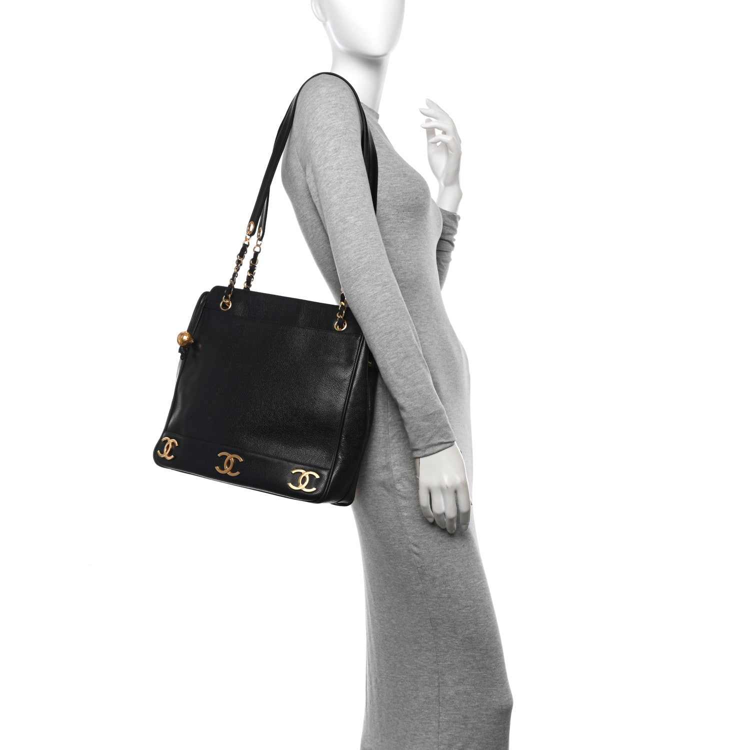 Caviar Triple CC Shoulder Bag Black