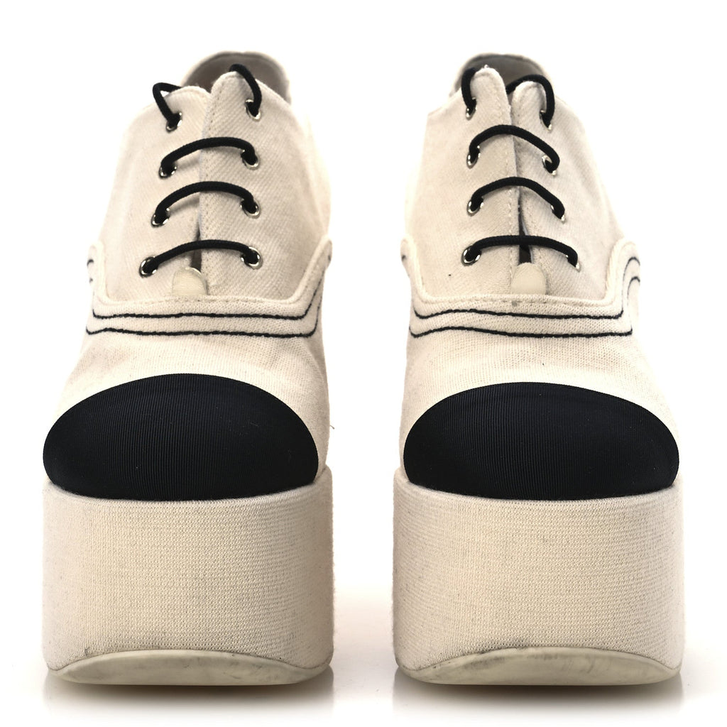 Canvas Lace Up Oxford Pumps 38 White Black