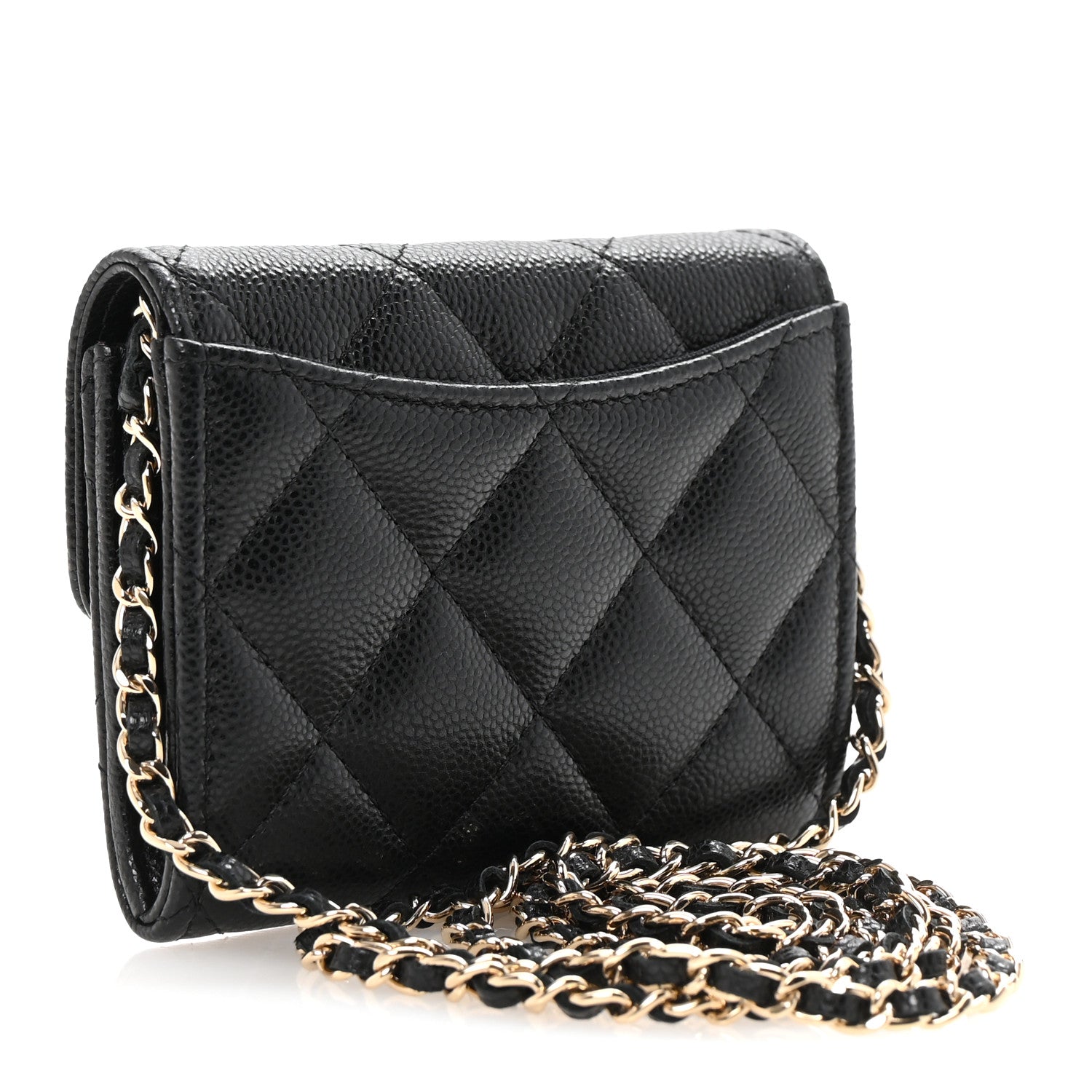 Caviar Quilted Flap  Holder On Chain Black