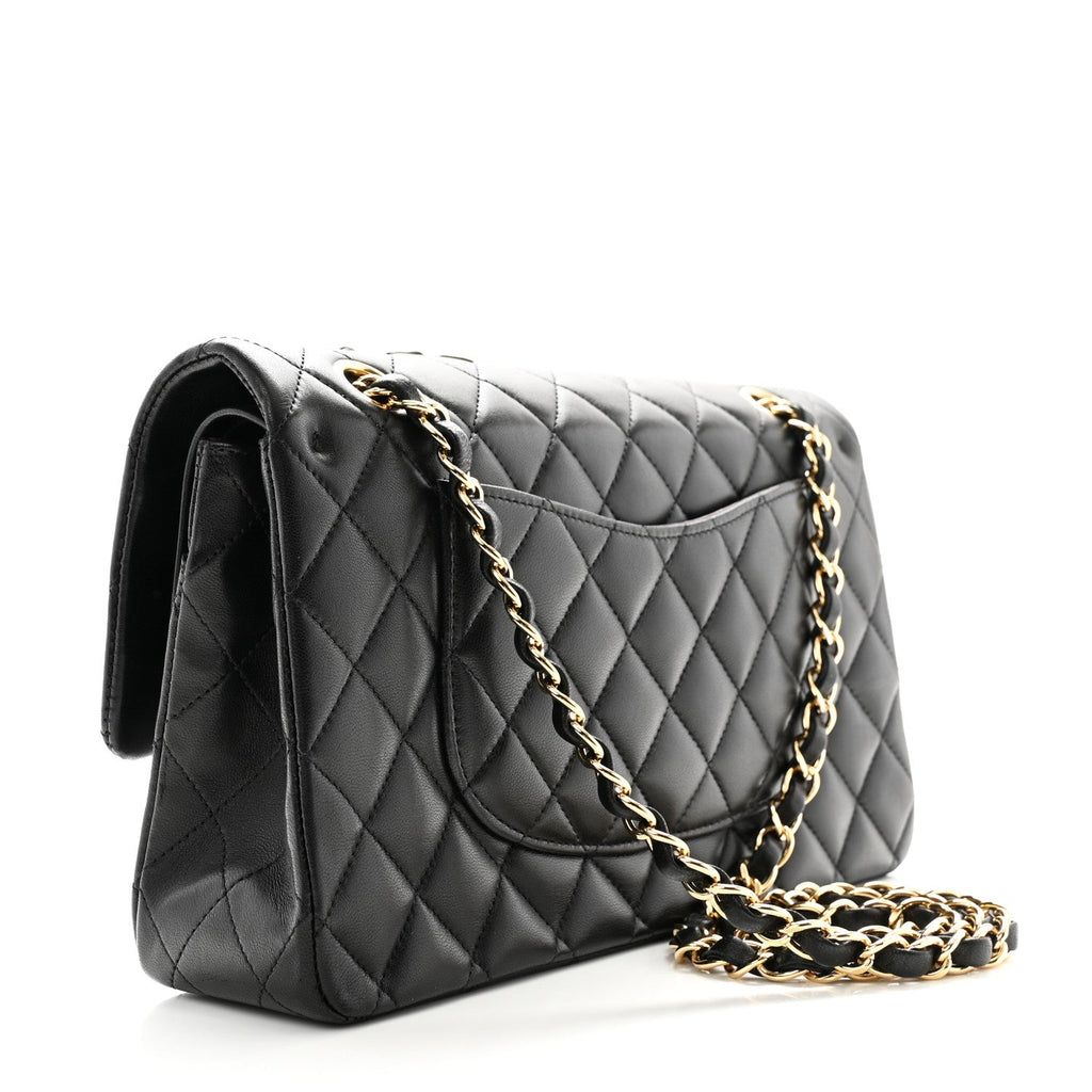 Lambskin Quilted Medium Double Flap Black