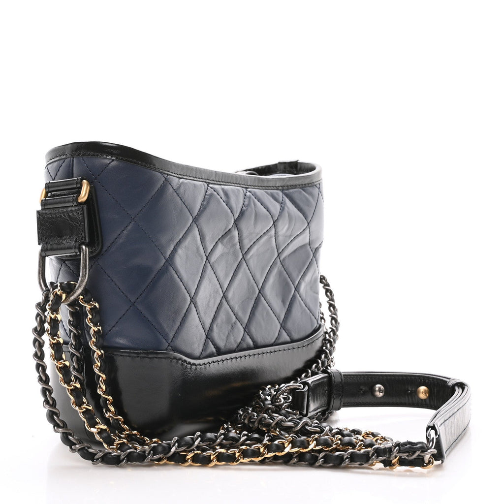 Aged Calfskin Quilted Small Gabrielle Hobo Navy Black