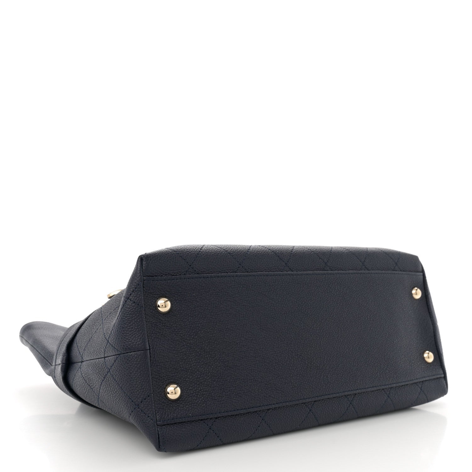 Crumpled Grained Calfskin Zip and Carry Shopping Tote Navy