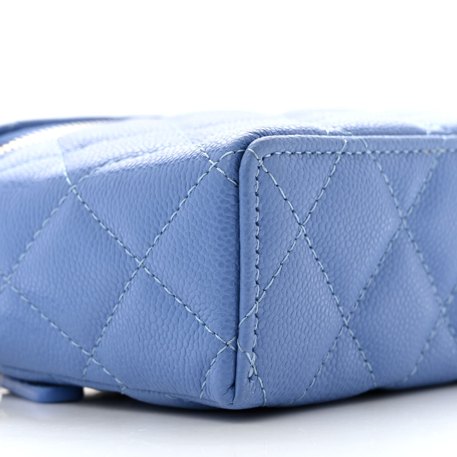 Caviar Quilted Top Handle Slim Vanity With Chain Blue