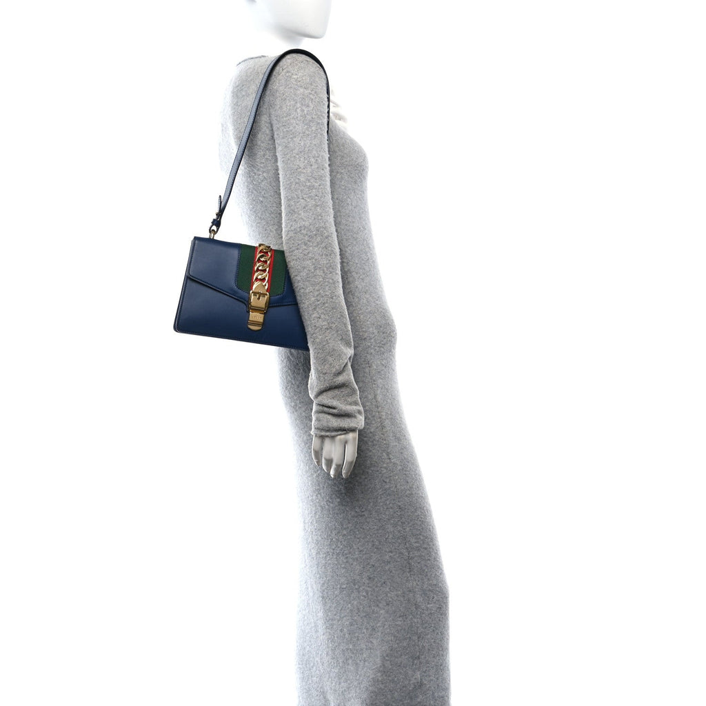 Calfskin Small Sylvie Shoulder Bag Blue Agata