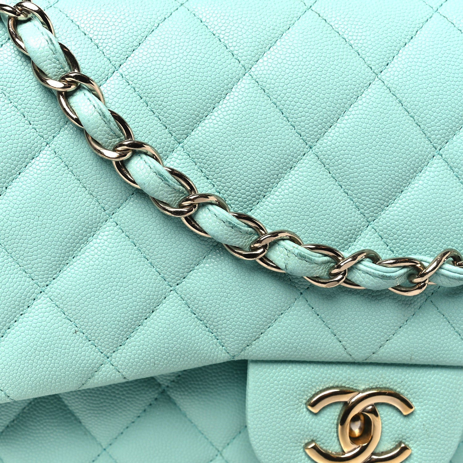 Caviar Quilted Jumbo Double Flap Light Green