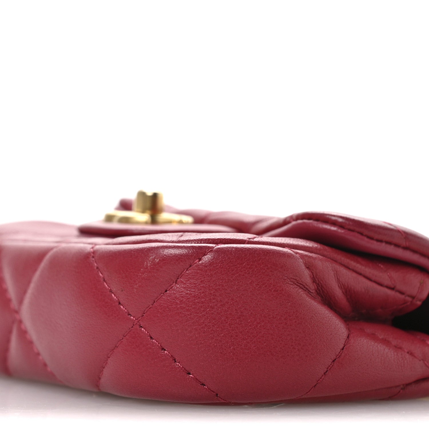 Calfskin Quilted Lady Handle Flap  Holder With Chain Dark Pink