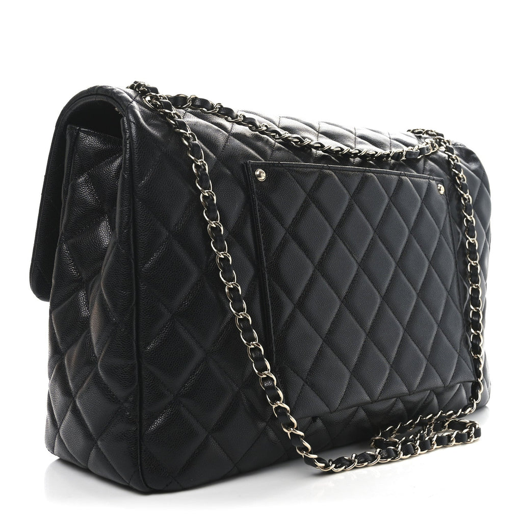 Caviar Quilted XXL Travel Flap Bag Black