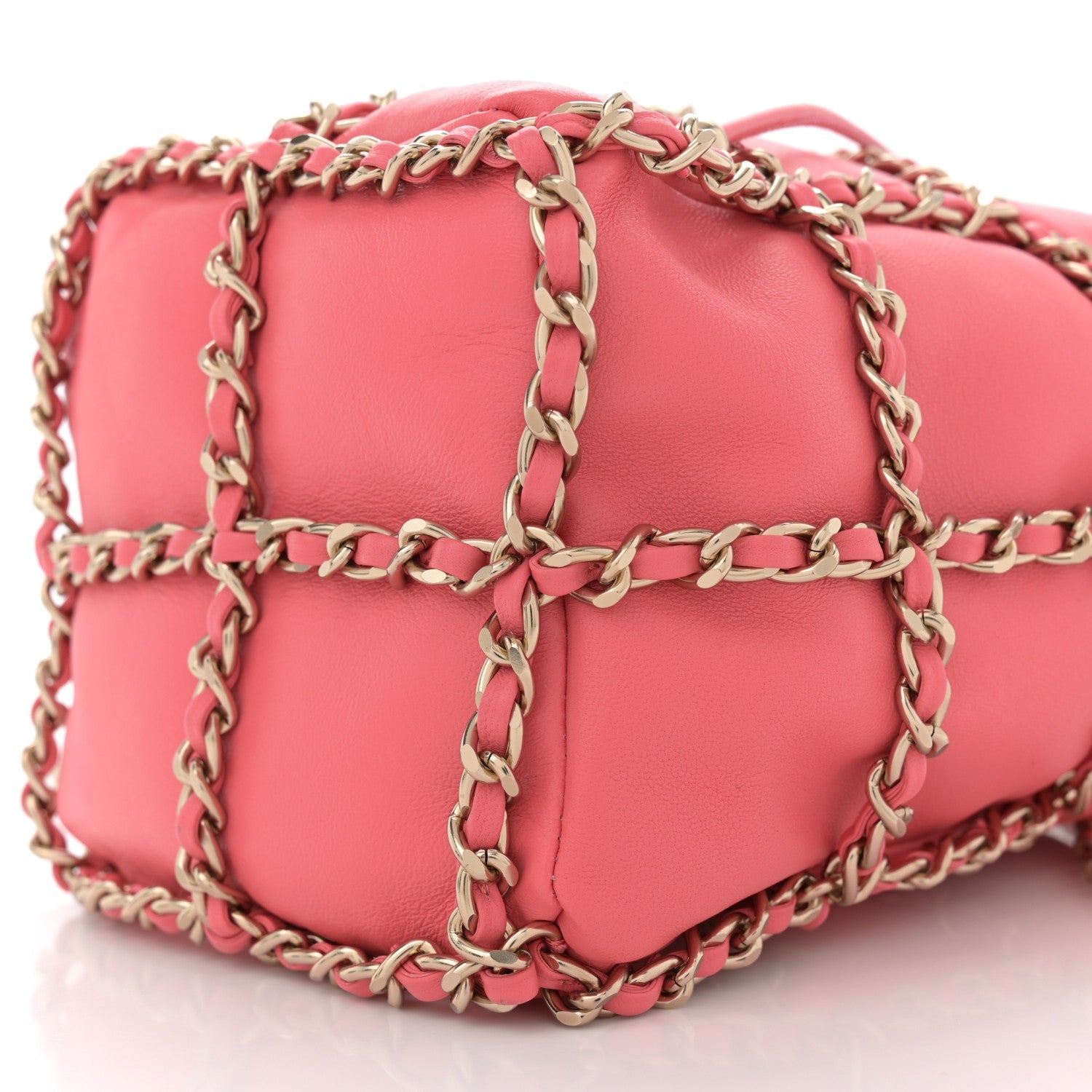 Lambskin Bucket Chain Drawstring Bag Pink