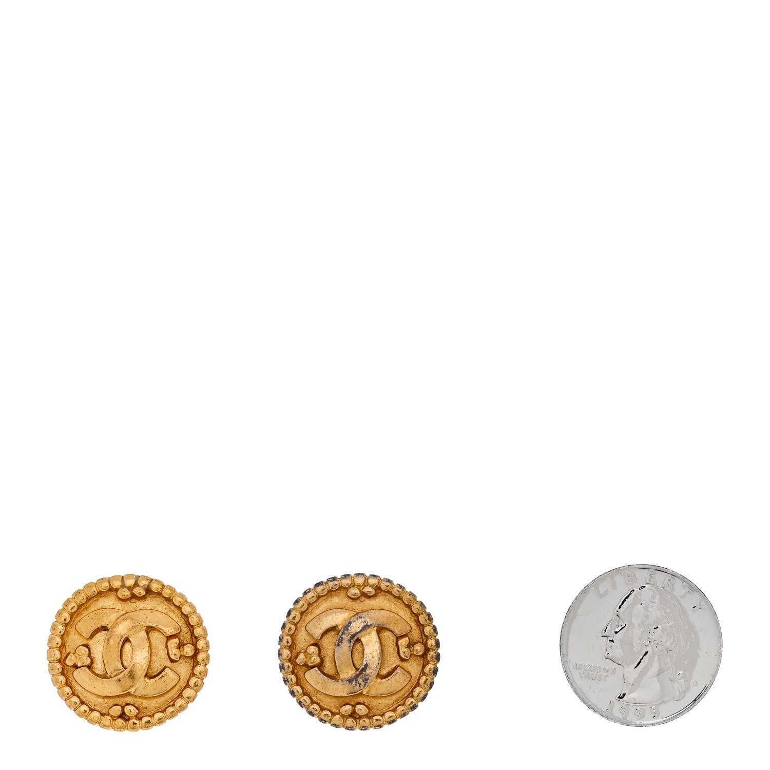 Round CC Clip On Earrings Gold