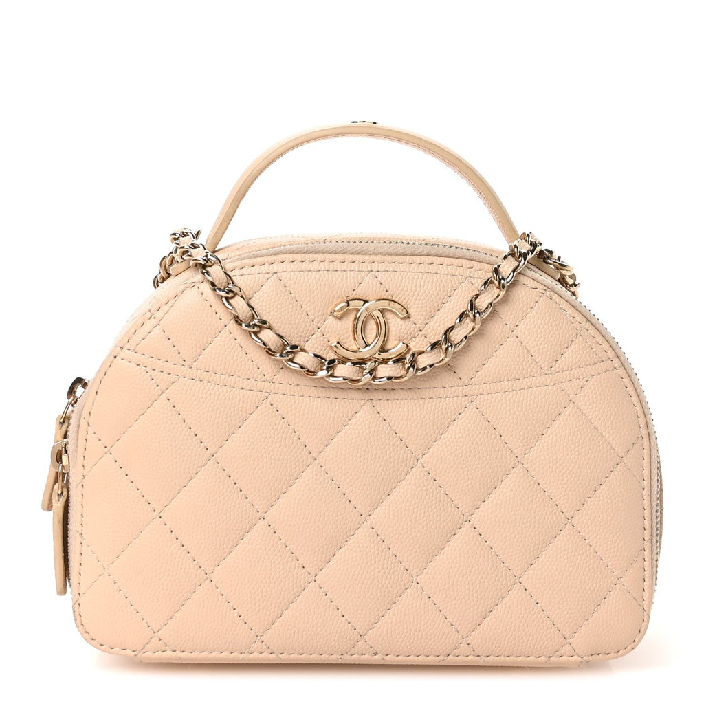 Caviar Quilted Top Handle Vanity Case Light Beige