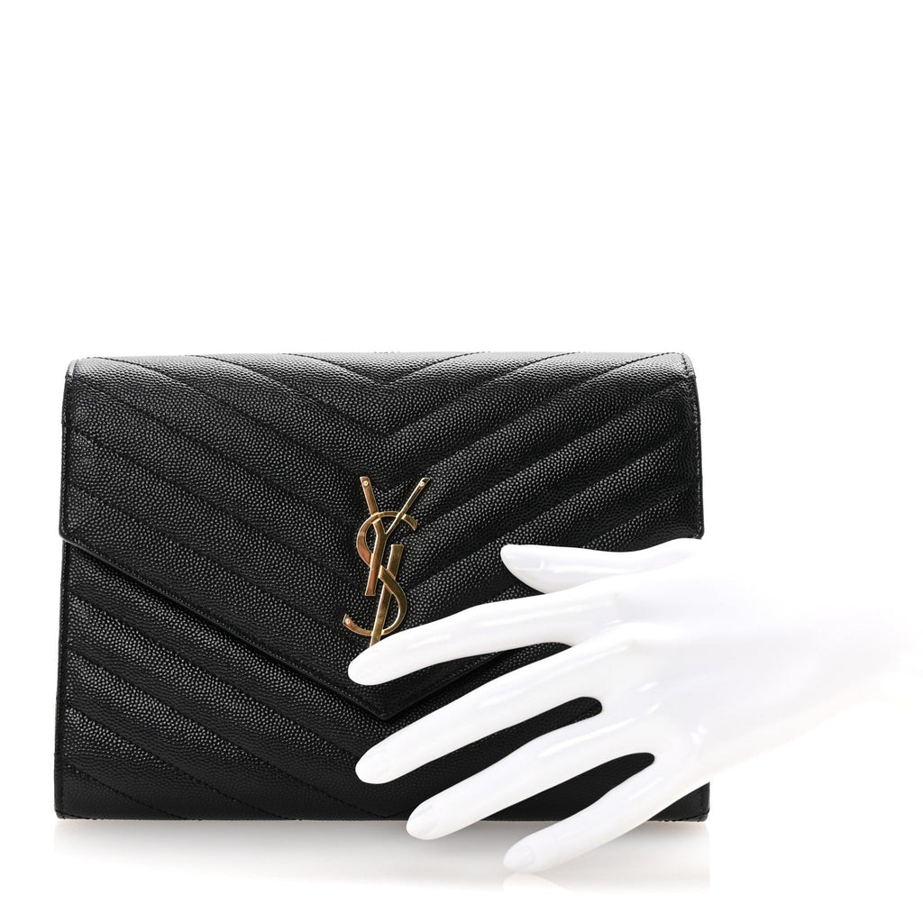 Grain De Poudre Matelasse Chevron Monogram Envelope Clutch Black