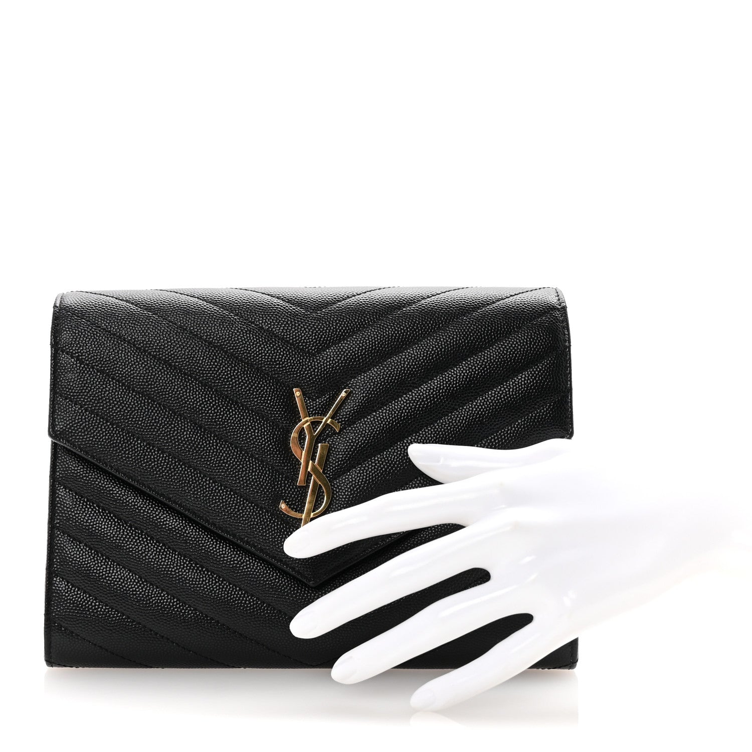 Grain De Poudre Matelasse Chevron Monogram Envelope Clutch Black