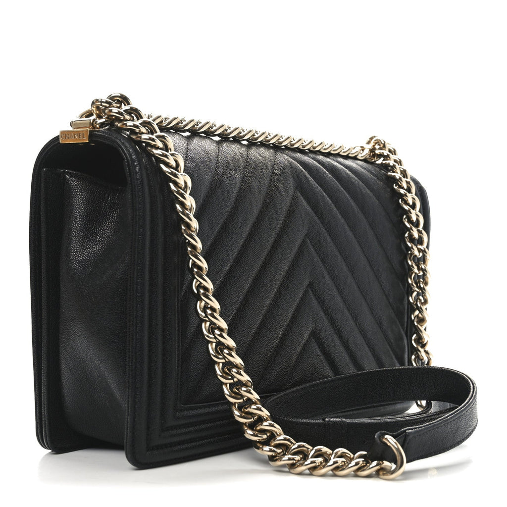 Caviar Chevron Quilted New Medium Boy Flap Black