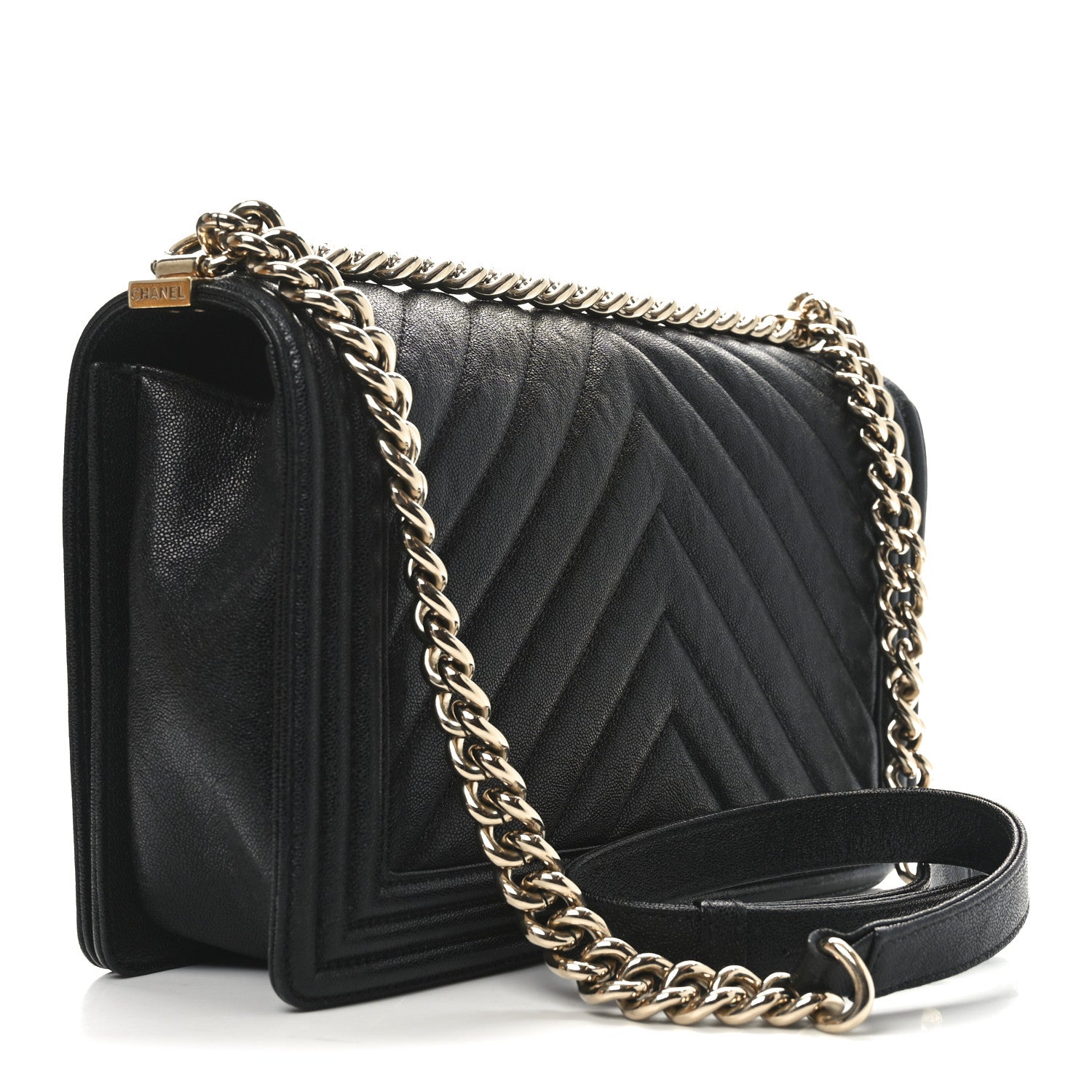 Caviar Chevron Quilted New Medium Boy Flap Black