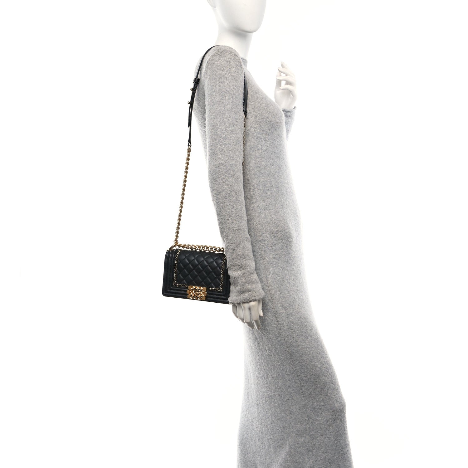 Lambskin Quilted Small Chain Around Boy Flap Black