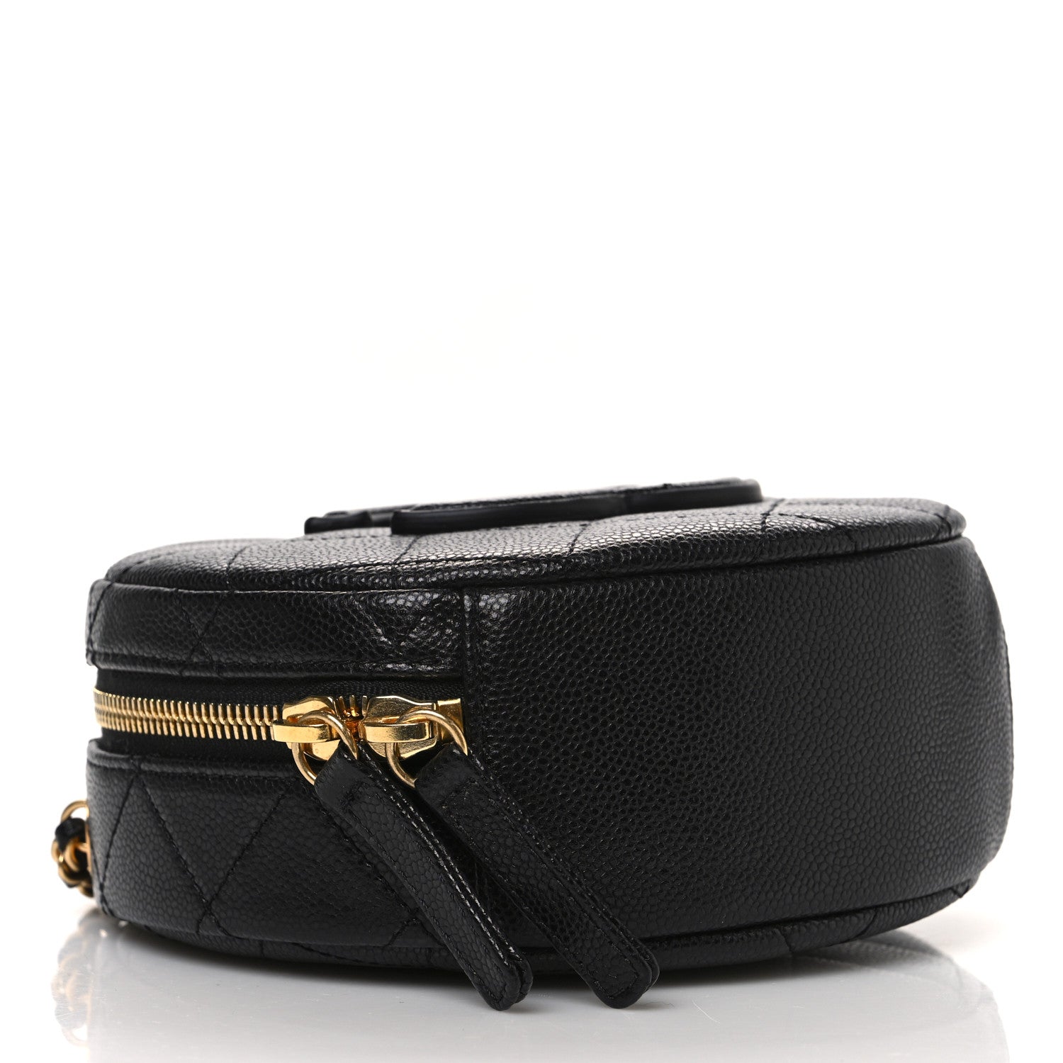 Caviar Quilted Small Round Vanity With Chain Black