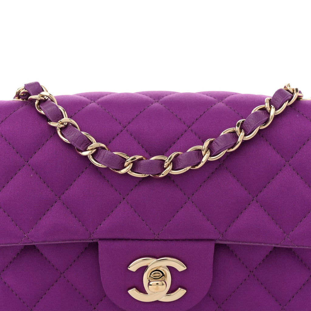 Satin Quilted Mini Rectangular Flap Purple