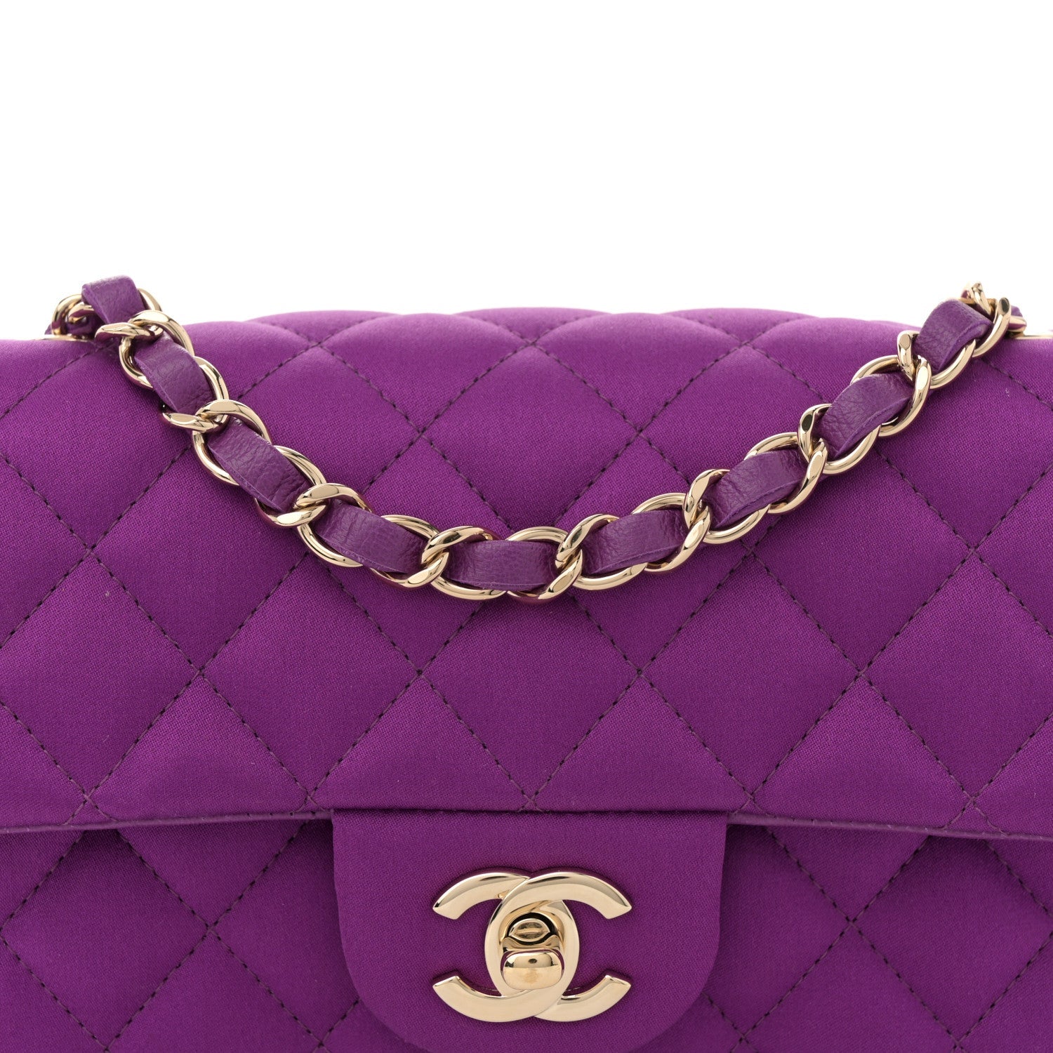 Satin Quilted Mini Rectangular Flap Purple