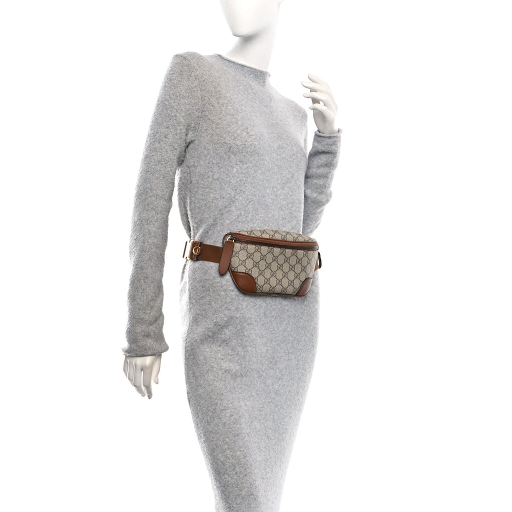 GG Supreme Monogram Emblem Calfskin Small Belt Bag Beige Dark Brown