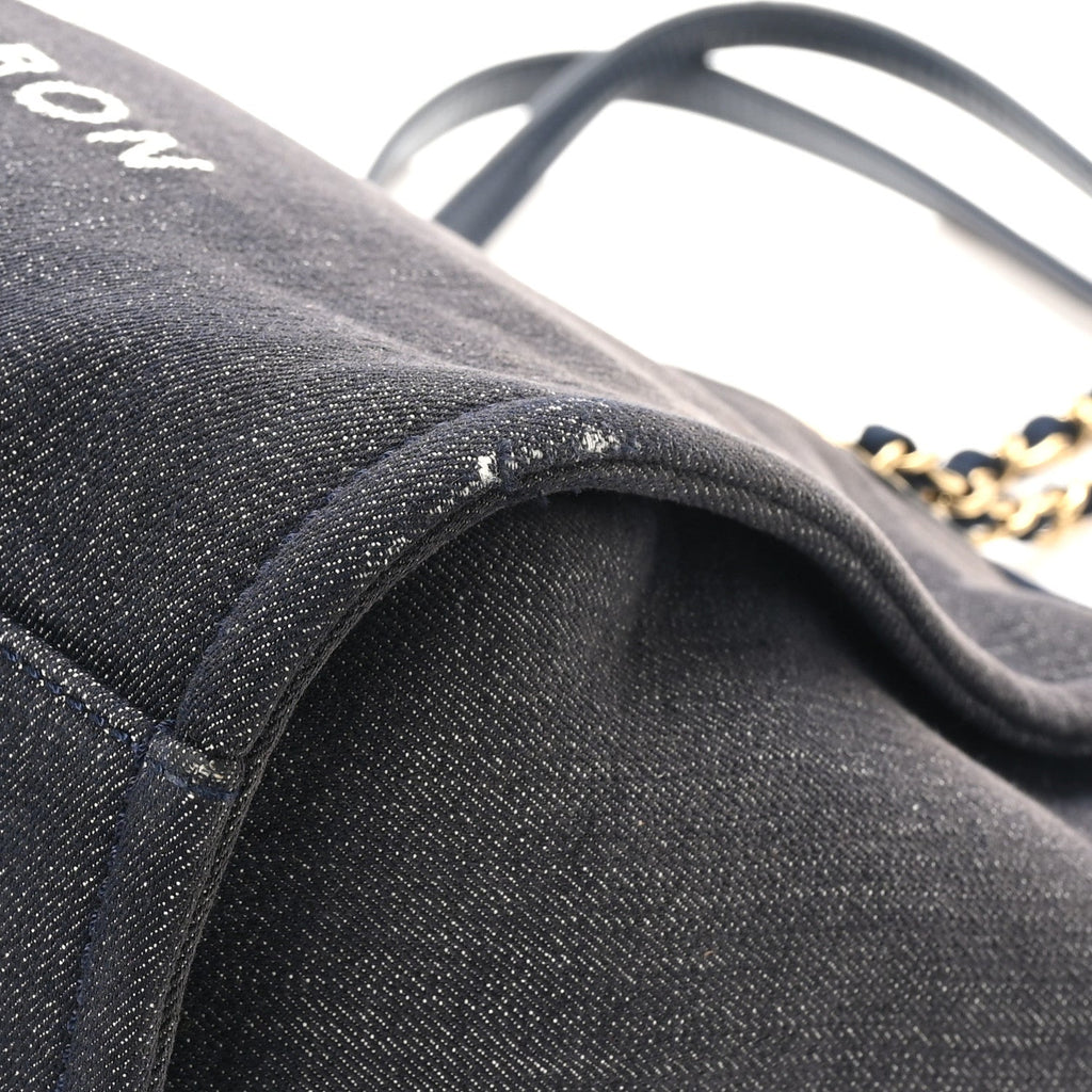 Lurex Canvas Small Deauville Tote Navy Blue Gold