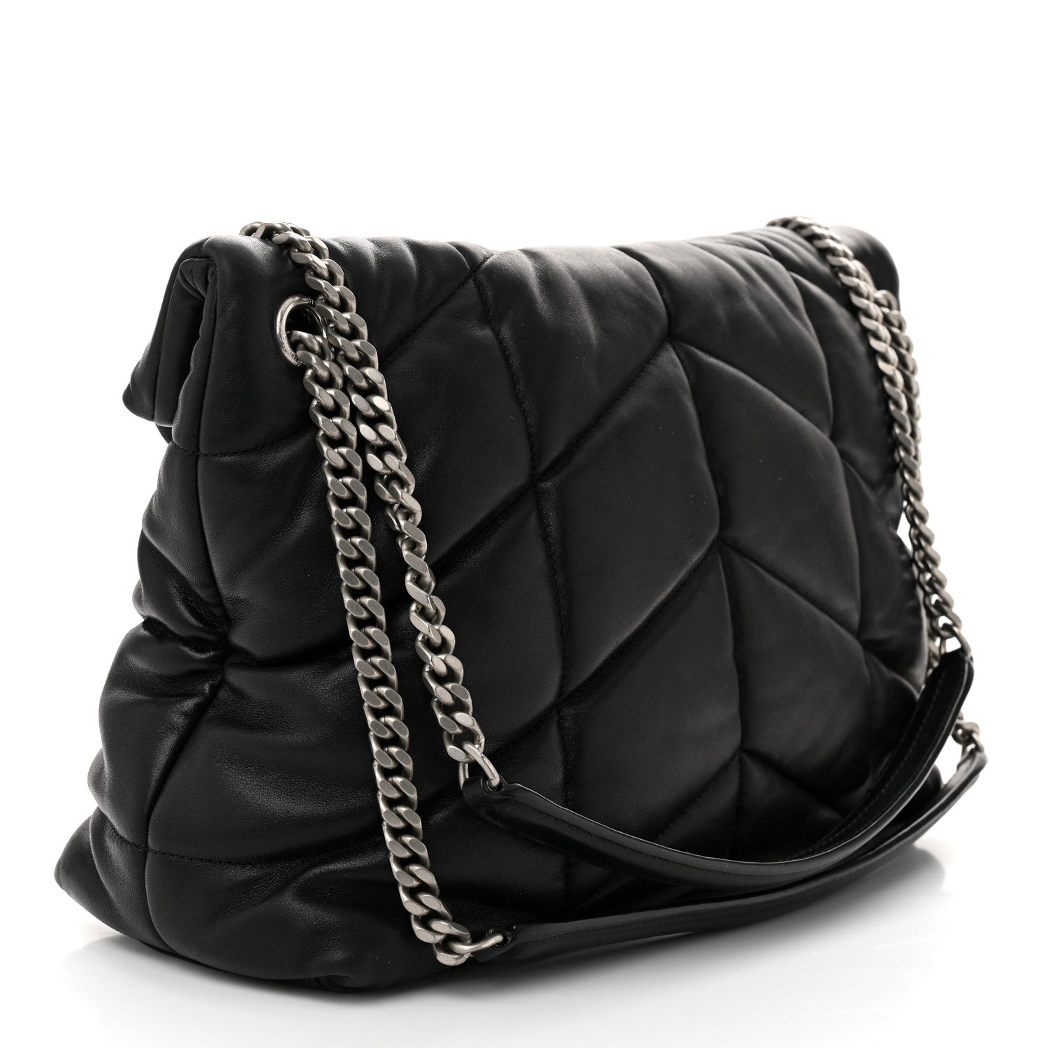 Lambskin Quilted Medium Loulou Puffer Monogram Chain Satchel Black