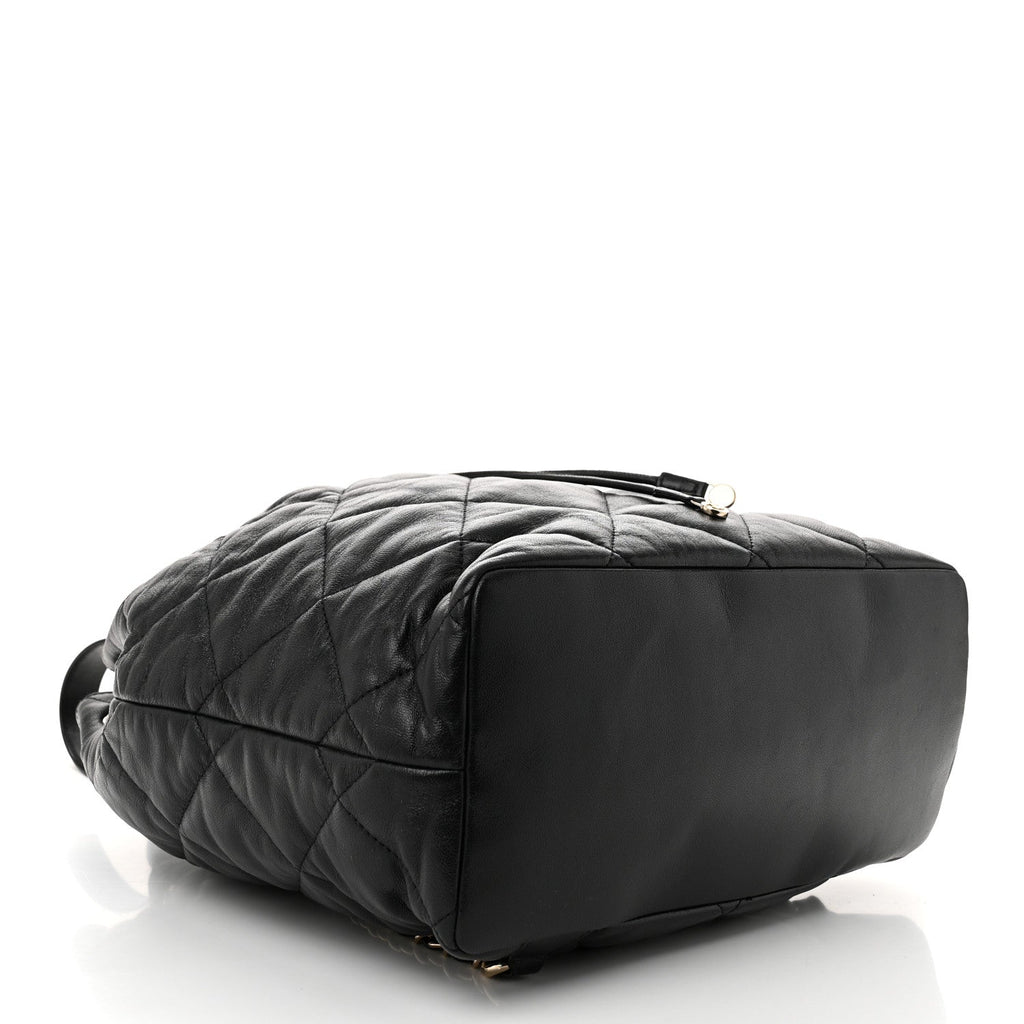 Lambskin Quilted Drawstring Backpack Black