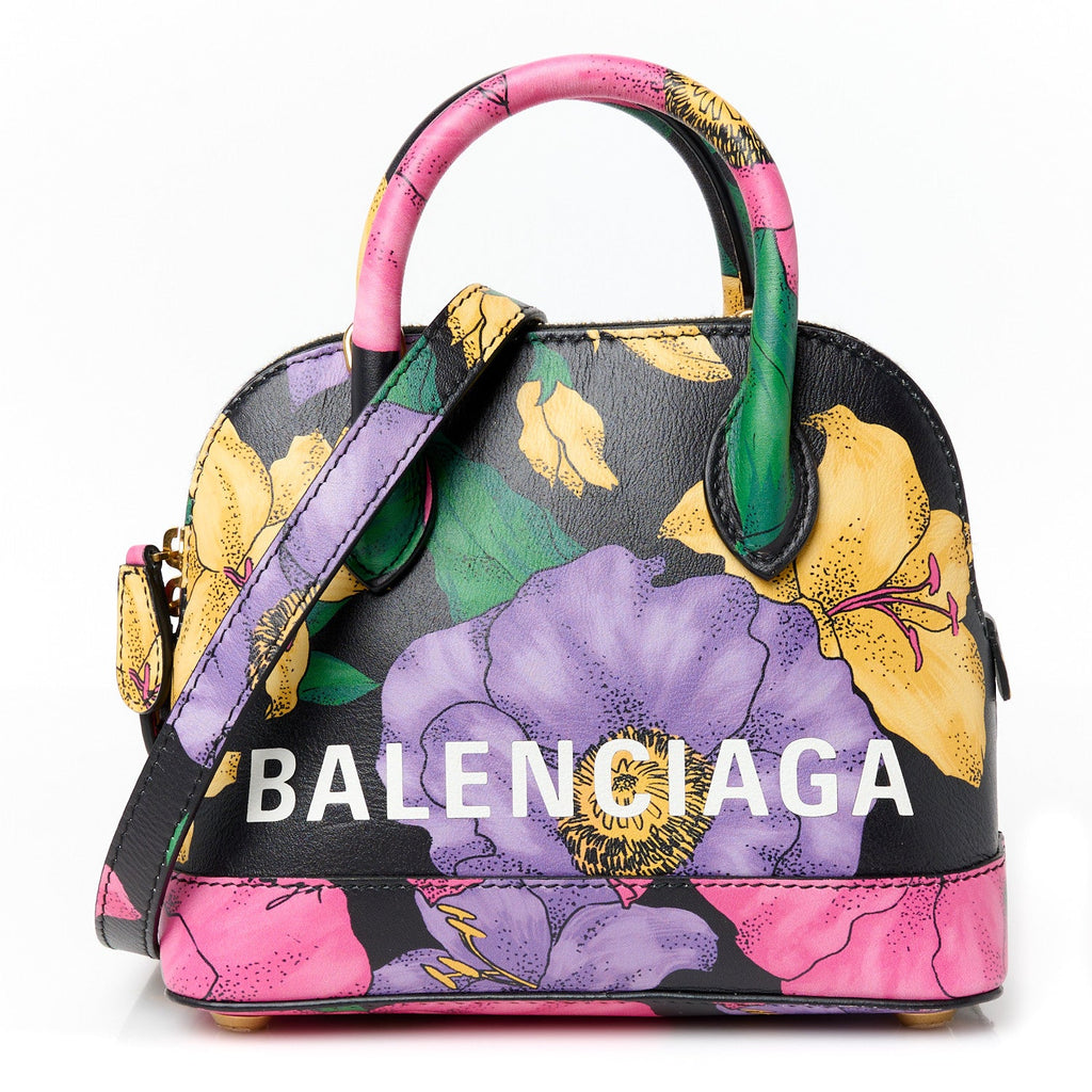 Smooth Calfskin Lush Floral Print XXS Ville Top Handle Bag Black Multicolor