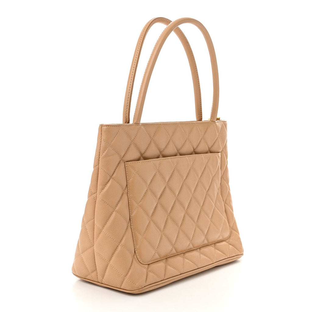 Caviar Quilted Medallion Tote Beige