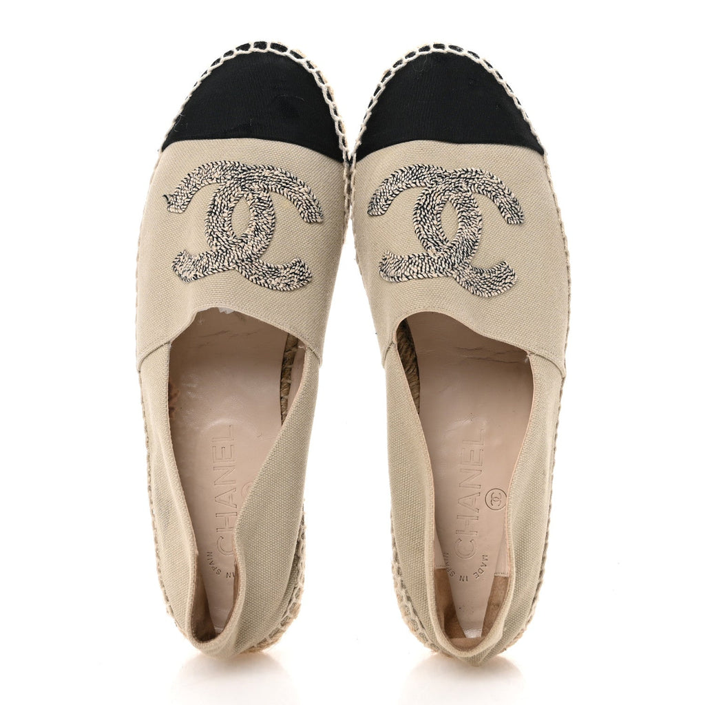 Canvas Grosgrain CC Espadrilles 40 Light Green Black