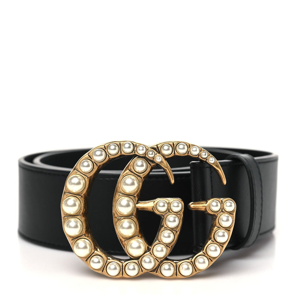 Moon Calfskin Pearl Double G 40mm Belt 70 28 Black Cream