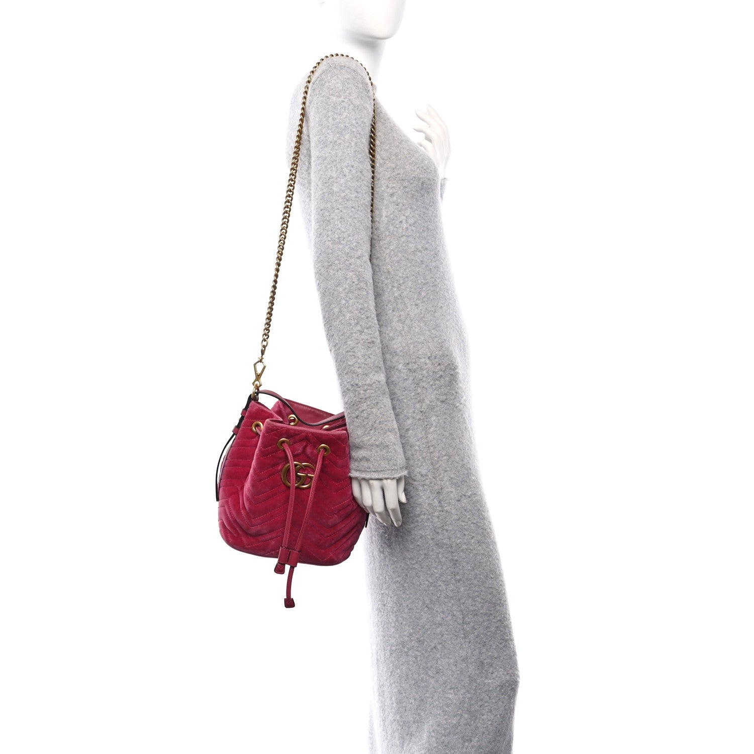 Velvet Matelasse GG Marmont Bucket Bag Light Raspberry Rose
